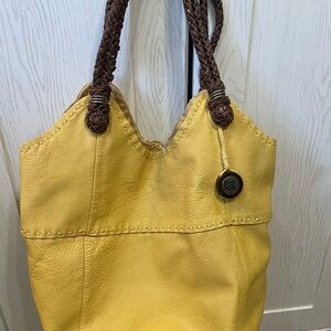 The Sak Yellow Tote with Brown Braided Handles